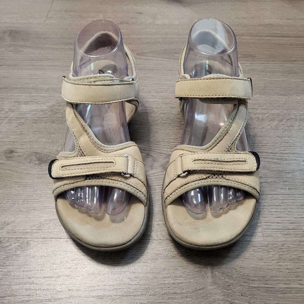 Clarks Women Beige Leather Adjustable Strap Sport Sandals Walking Shoe Comfort 8 - Picture 2 of 8